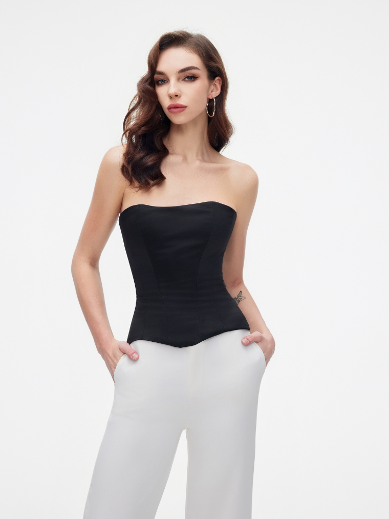 Apparel Mart Black Satin Strapless Corset Top
