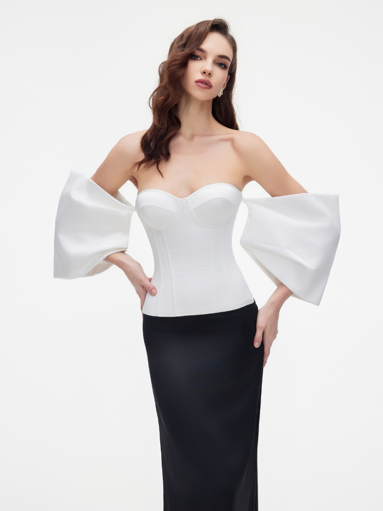 Apparel Mart Black Sweetheart Flare Sleeve Corset Top