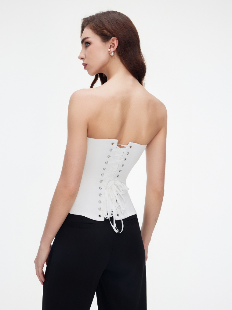 Apparel Mart Black Satin Strapless Corset Top