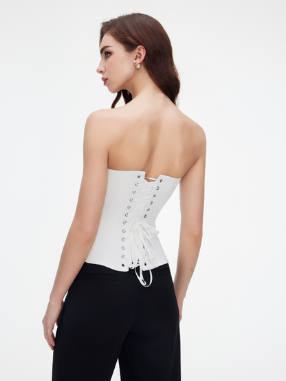 Apparel Mart Black Satin Strapless Corset Top