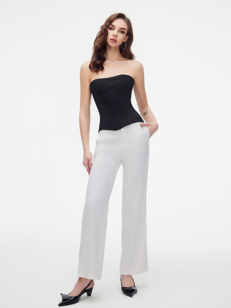 Apparel Mart Black Satin Strapless Corset Top