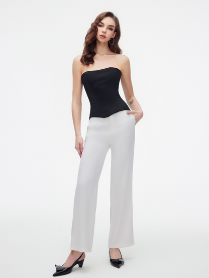 Apparel Mart Black Satin Strapless Corset Top
