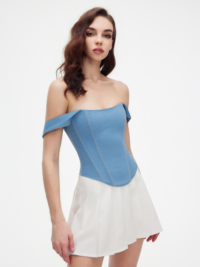 Apparel Mart Blue Denim Off Shoulder Bustier Corset