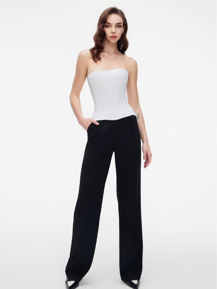 Apparel Mart Black Satin Strapless Corset Top