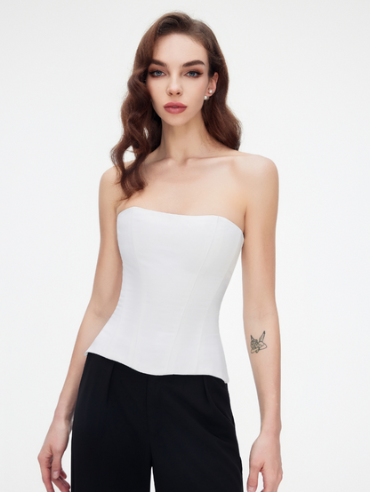 Apparel Mart Black Satin Strapless Corset Top