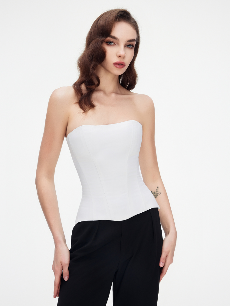 Apparel Mart Black Satin Strapless Corset Top