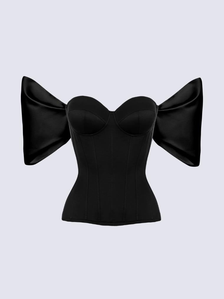 Apparel Mart Black Sweetheart Flare Sleeve Corset Top