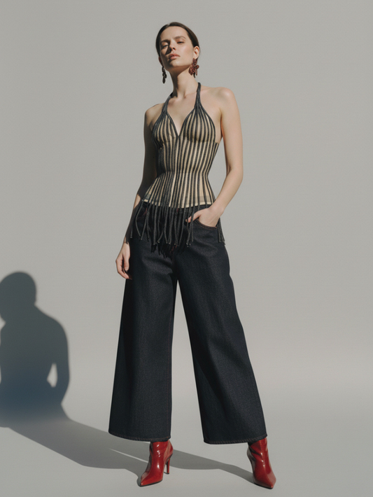 Apparel Mart Tassel Halter Neck Corset Top