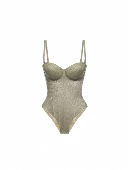 Apparel Mart Luxe Sage Floral Lace Bodysuit