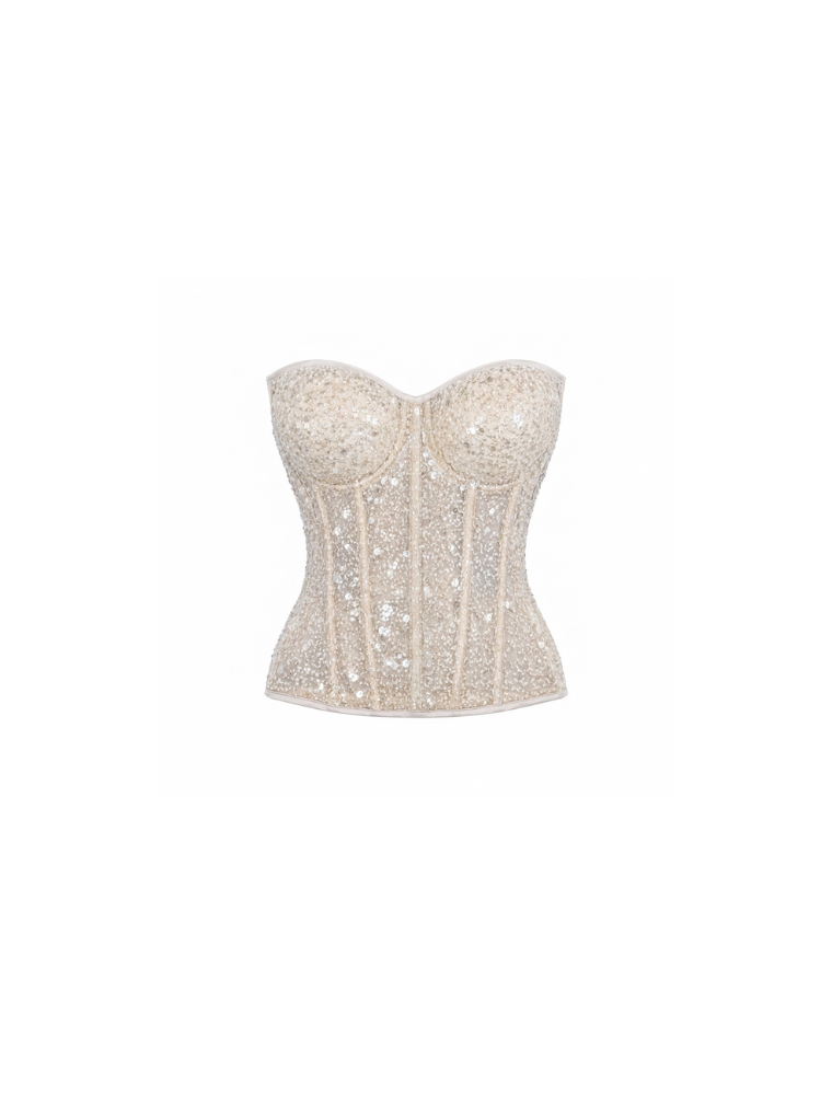 Apparel Mart Shinny White Sequin Corset