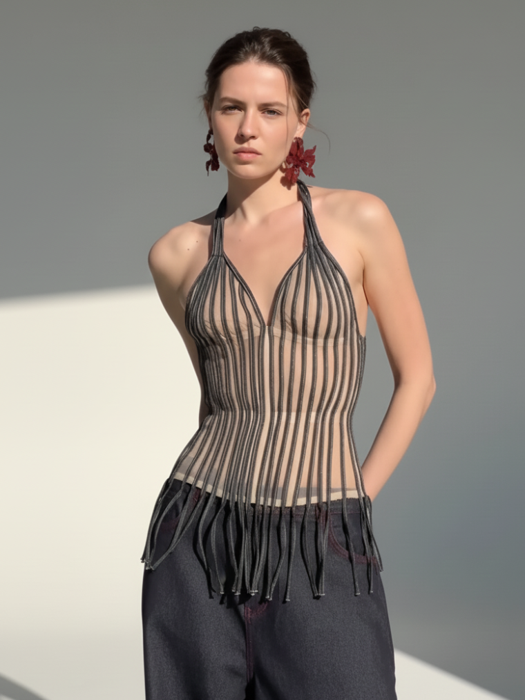 Apparel Mart Tassel Halter Neck Corset Top