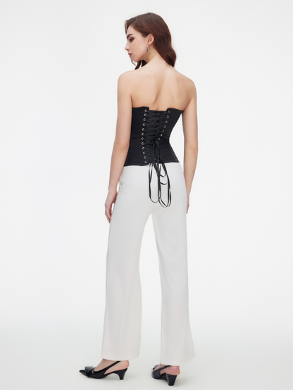 Apparel Mart Black Satin Strapless Corset Top