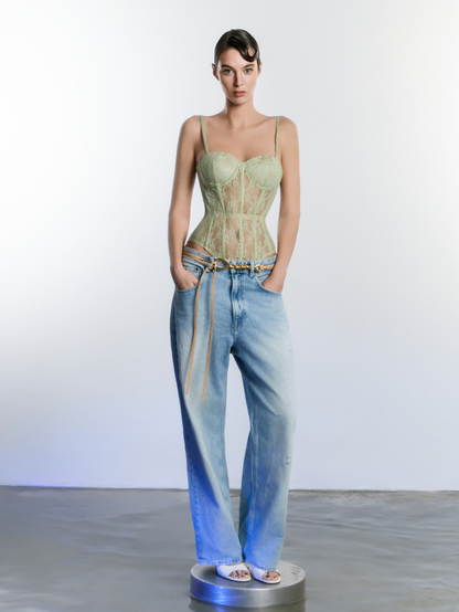 Apparel Mart Luxe Sage Floral Lace Bodysuit