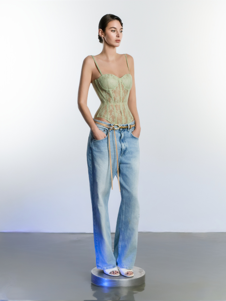 Apparel Mart Luxe Sage Floral Lace Bodysuit