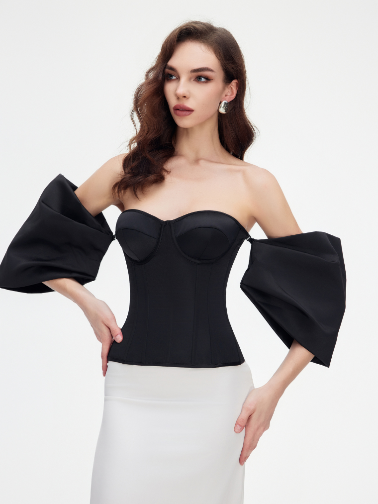 Apparel Mart Black Sweetheart Flare Sleeve Corset Top