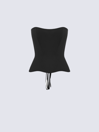Apparel Mart Black Satin Strapless Corset Top