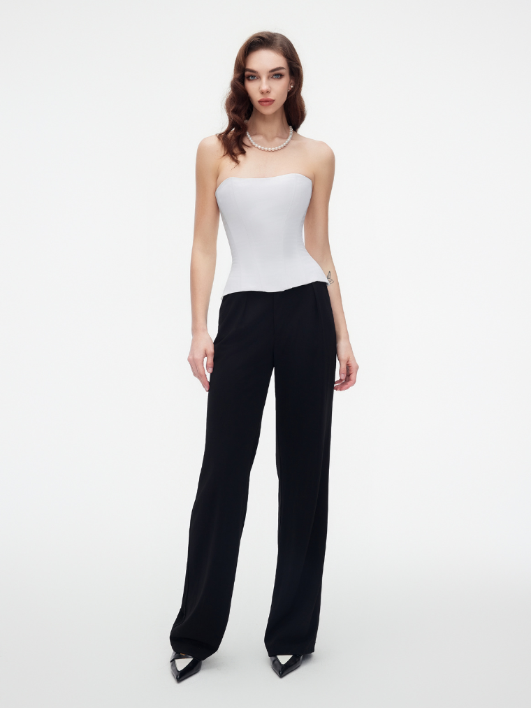 Apparel Mart Black Satin Strapless Corset Top