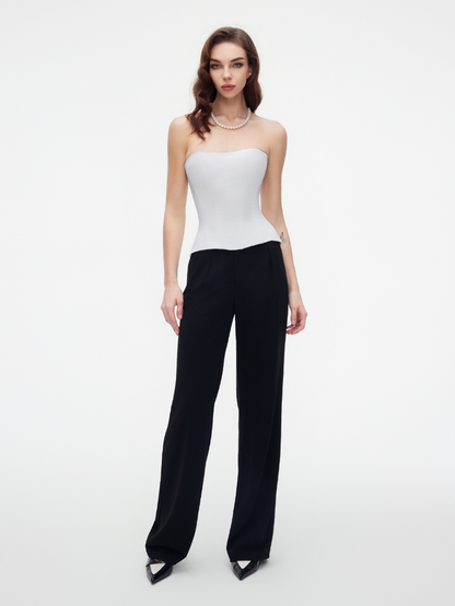 Apparel Mart Black Satin Strapless Corset Top