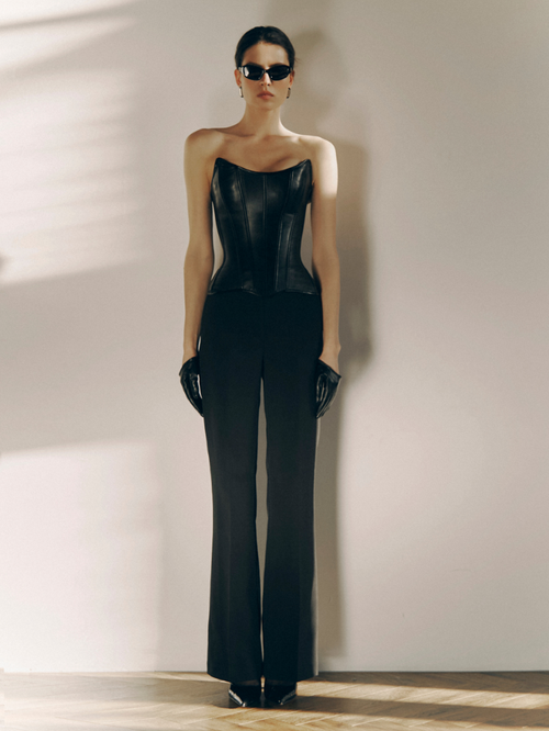 Apparel Mart Black Vegan Leather Corset Top