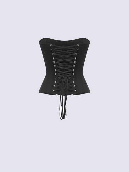 Apparel Mart Black Satin Strapless Corset Top