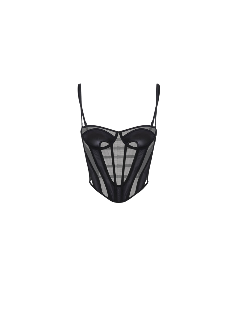 Apparel Mart Black Faux Leather Sheer Bustier Corset