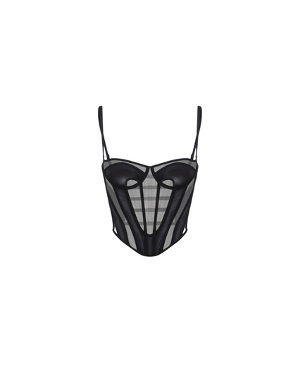 Apparel Mart Black Faux Leather Sheer Bustier Corset