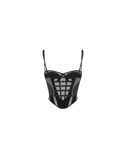Apparel Mart Black Faux Leather Sheer Bustier Corset