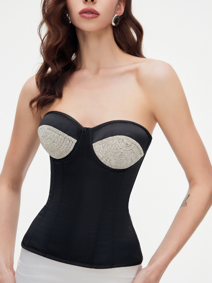 Apparel Mart Black Rhinestone Cup Corset