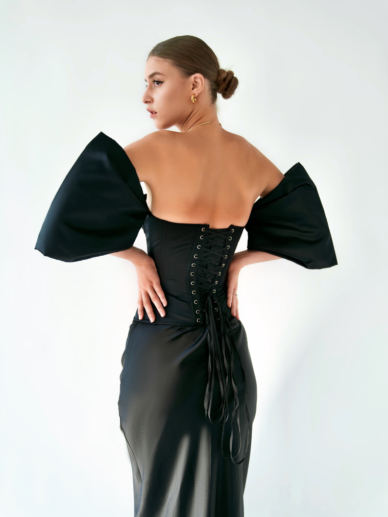 Apparel Mart Black Sweetheart Flare Sleeve Corset Top