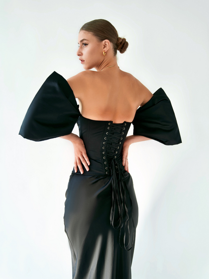 Apparel Mart Black Sweetheart Flare Sleeve Corset Top
